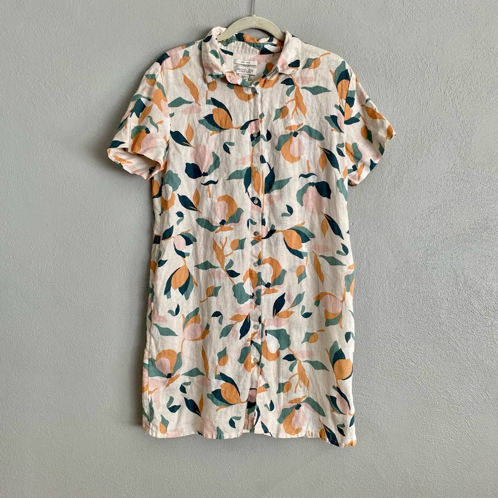 Rachel Zoe 100% Linen Multicolor Button Down Shirt Dress Size Medium